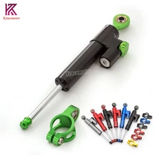 Motorbike CNC Adjustable Aluminum Steering Damper Stabilizer Safety Black&Green