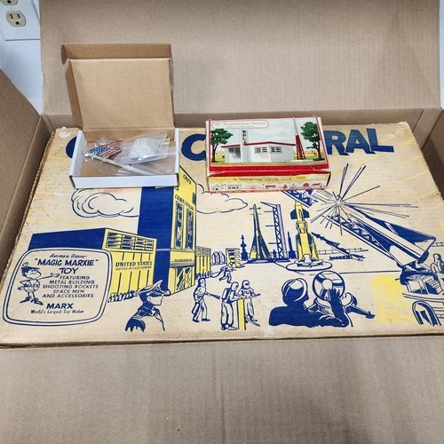 Marx Cape Canaveral Playset & 20 Star Flag & Plasticville TV Station
