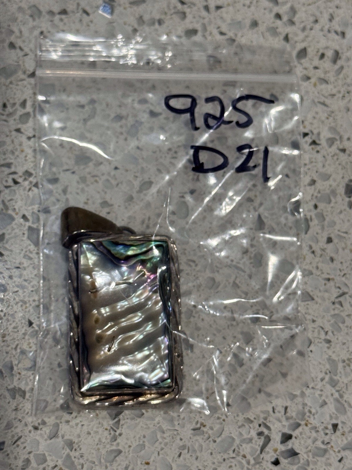 Vintage Sterling Abalone Shell Rectangular Pendan… - image 7