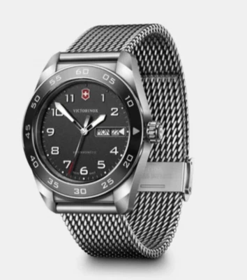 Victorinox Swiss Army Quarz 42 mm Edelstahl schwarzes Zifferblatt Uhr 242043 - Bild 1 von 2