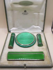 London 1927 Sterling Silver & Enamel Matched Vanity Set Retailed By Asprey & Co