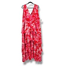 New Chelsea 28 Floral Maxi Dress Tiered Ruffle Sleeveless Red Pink 4X