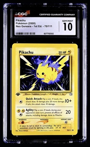 Pokémon 2000 Neo Genesis 1st Edition Pikachu 70/111 CGC 10 MINT Vintage Slab
