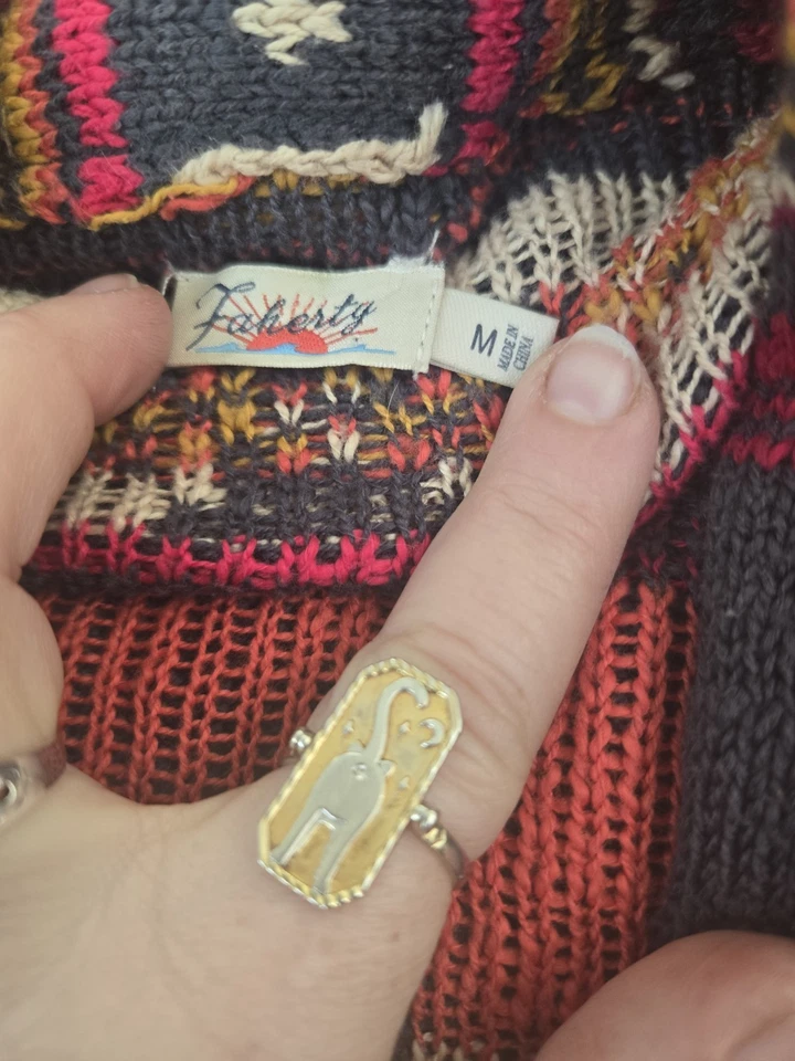 Cárdigan Plumero Faherty Cinturón Azteca Suroeste Suéter Largo M Algodón Orgánico Foto 3 de 4