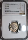 NGC MS-65 1938-D/D FS-502 Buffalo Nickel, Razor-Sharp, Blazing, Gem RPM!