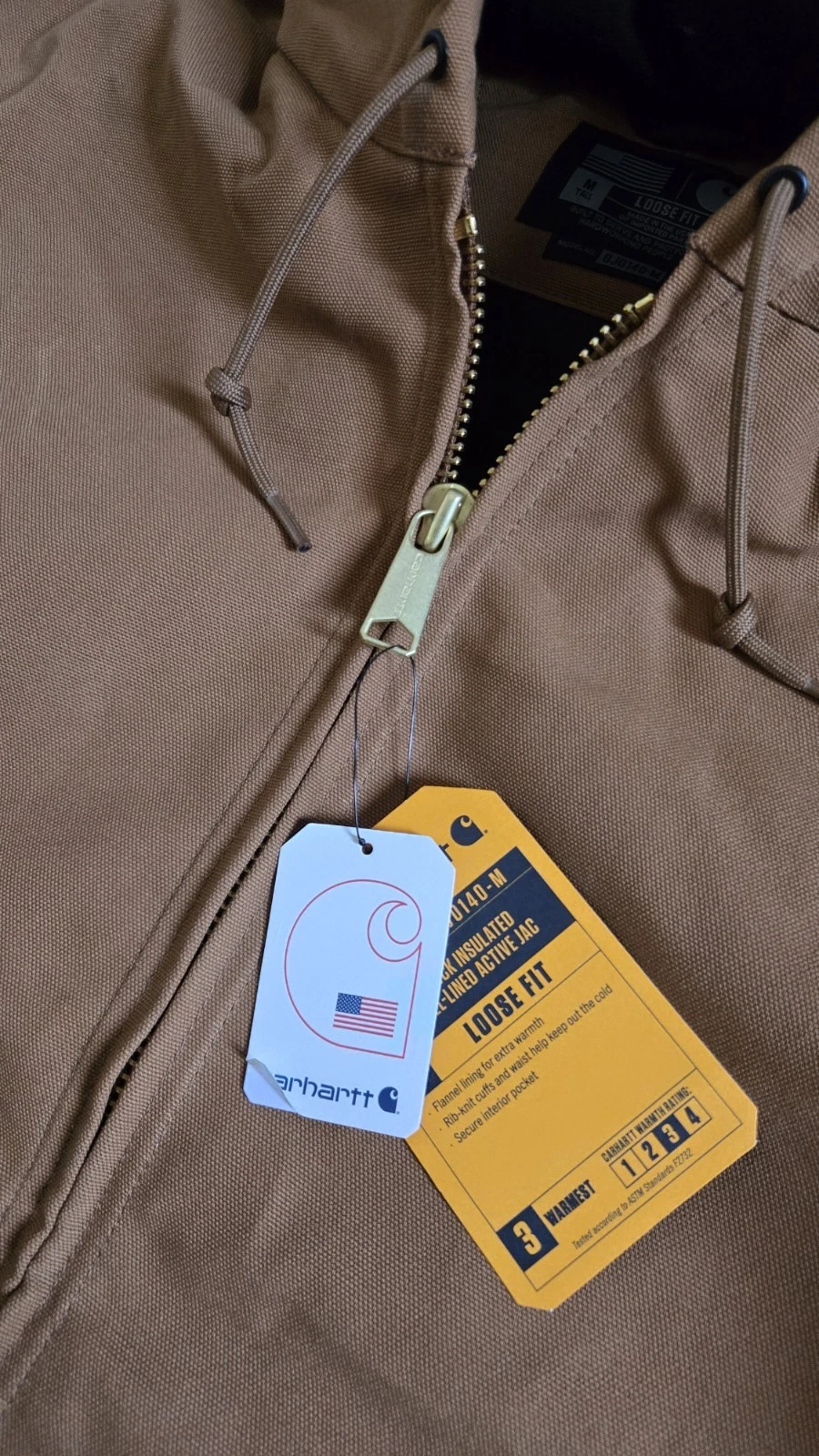 Carhartt Men’s Hooded Insulated Active Jacket Full Zip Loose Fit brown M TALL image 2