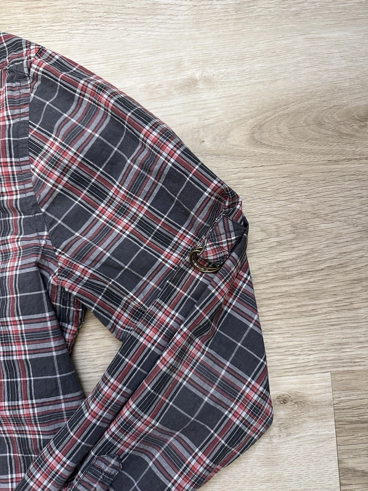 Camisa de manga larga Heritage 1981 - Forever 21 a cuadros con botones para hombre, gris y rojo Foto 2 de 4