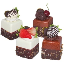 4pcs Fake Cake Slice,Simulation Food Artificial Fruits Mousse Cake Dessert Mo...