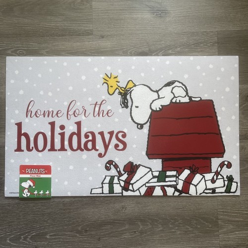 Peanuts Snoopy Home For The Holidays Christmas Rubber Doormat Snow 18X30" New - Picture 7 of 12