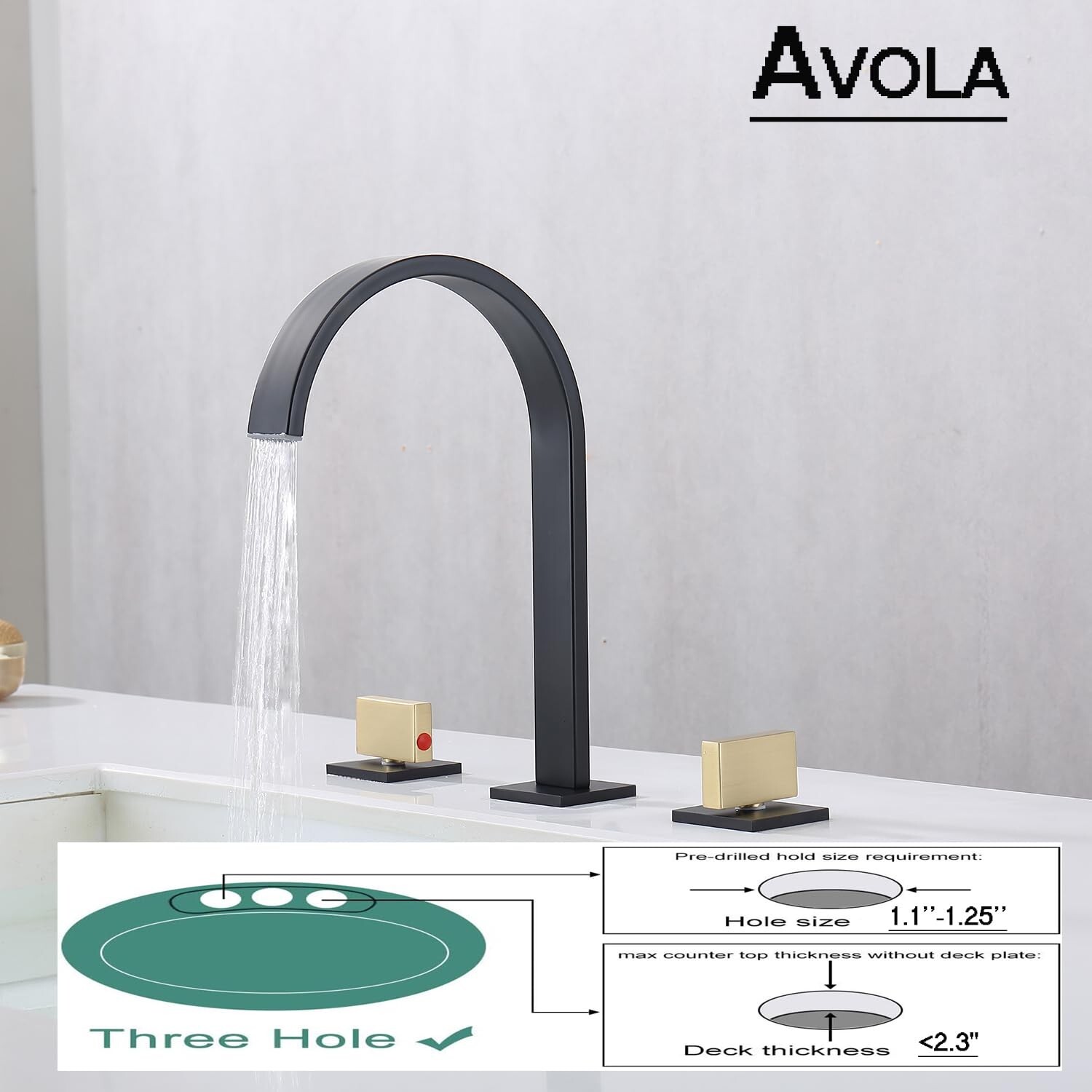 Avola 8 inch Widespread Bathroom Faucet, Black & Gold Bathroom Faucet 3