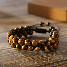 8mm Natural Stone Tiger Eye Beads Bracelet Double Row Women Men Adjust Bracelets