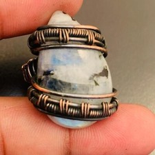 Rainbow Moonstone Gemstone Ring Copper Wire Wrapped Handmade Ring Jewelry
