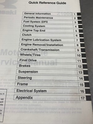 Kawasaki Factory Service Manual 2003 03 ZR1000 Z1000 Z 1000 ZR OEM