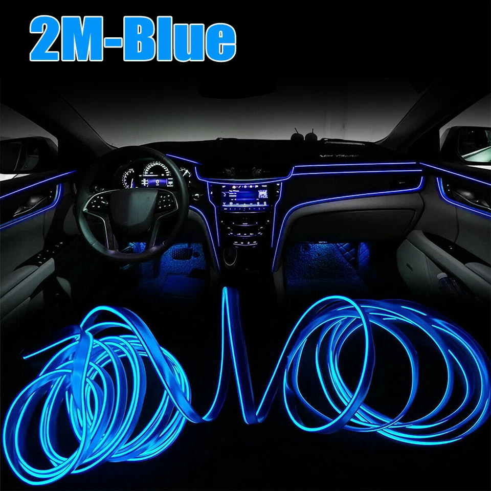 2m Blue LED Car Interior Decoration Lamp Atmosphere Wire Strip Light Accessories — 第 2/4 张图片