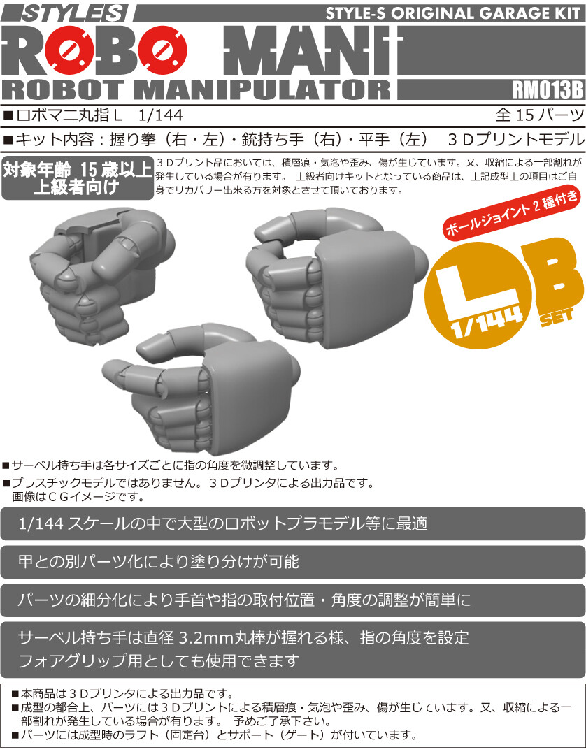 1/144 HG Style S Resin Robot Manipulator Zeon Hands Set B (L  