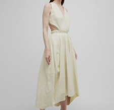 $8850 Alexander McQueen Women Yellow V-Neck Leather High-Low Dress Size 46