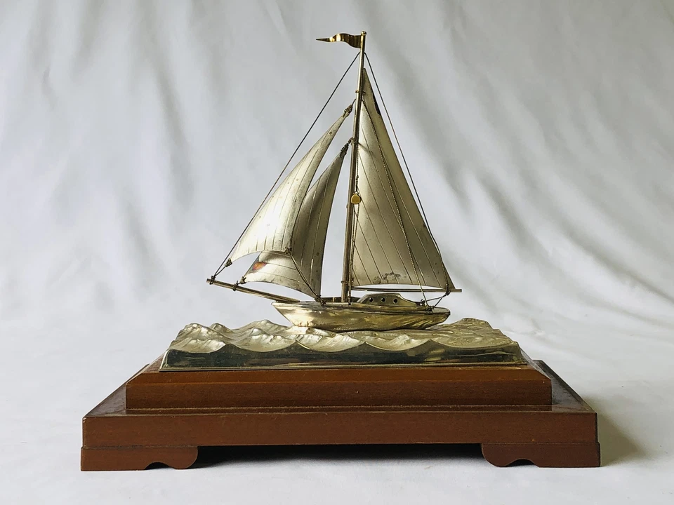 Y4752 OKIMONO Caja de Cristal de Yate de Plata Esterlina Japón Figura Antigua Interior Foto 4 de 4