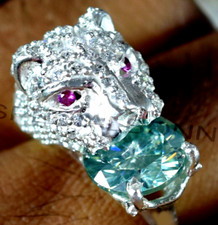 3.65 Ct Certified Designer Blue Diamond Solitaire Panther Ring, No Tarrif.