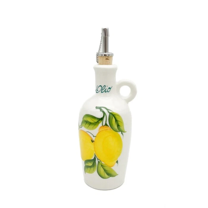 Bassano Ceramic Hand-Painted Oil Bottle 22 Cm 0.4L Lemon 3D Design New