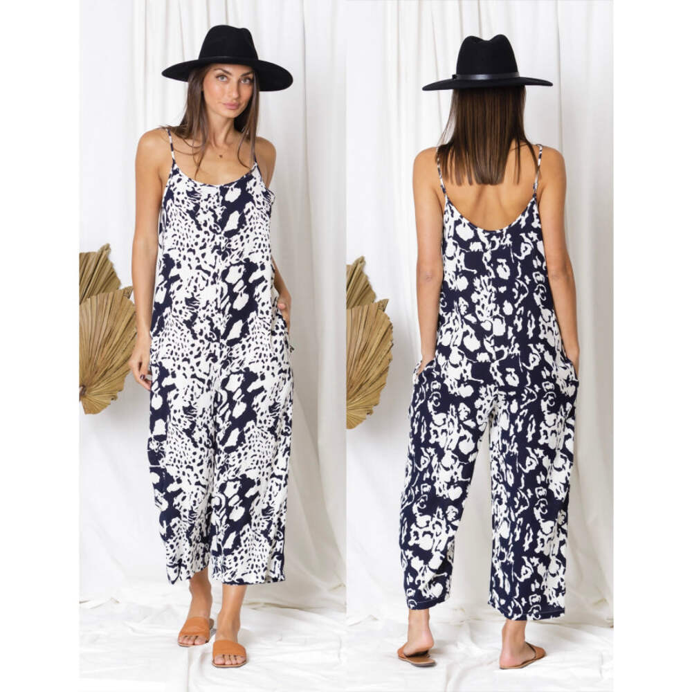 Love Lily The Label - Navy Leopard Pippa Jumpsuit with Pockets image 3