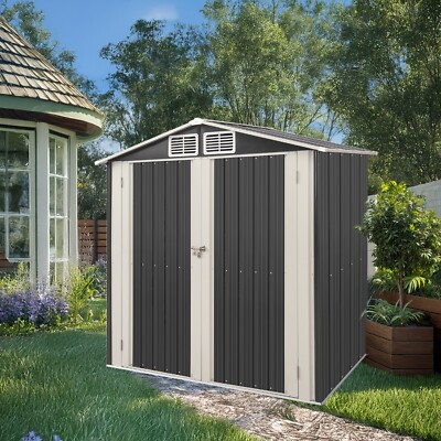 Outdoor Storage Shed 5ft×3ft/6ft×4ft Heavy Duty Metal Tool Sheds Storage House