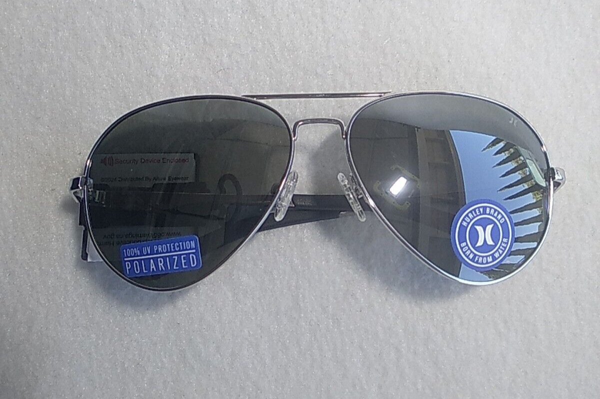 HURLEY Aviator Sunglasses Polarized Silver Frame HSMK2000P - New-image