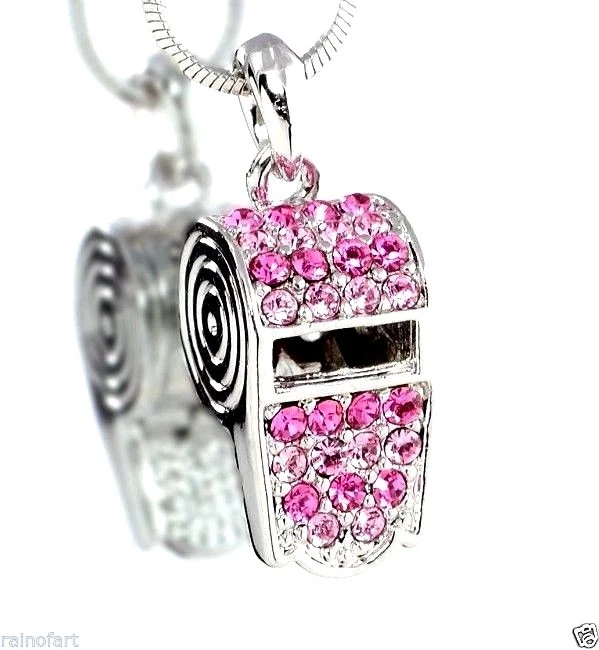Collar Silbato Hecho con Cristal Swarovski Entrenador Árbitro Colgante Rosa Foto 2 de 3