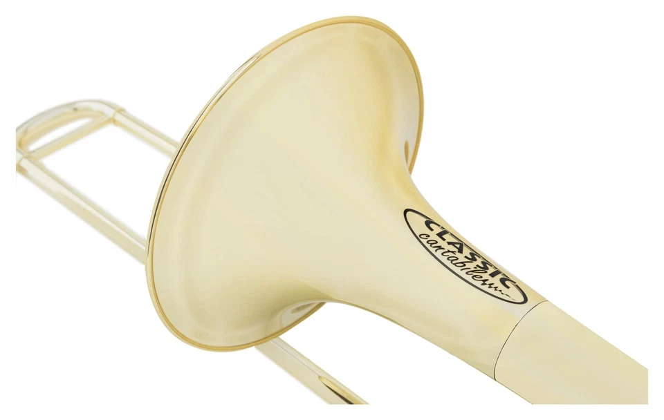 Trombone d'Oro in Plastica Tenore Quart Valvola Bb/F Set con Bocchino e Borsa - Immagine 4 di 4