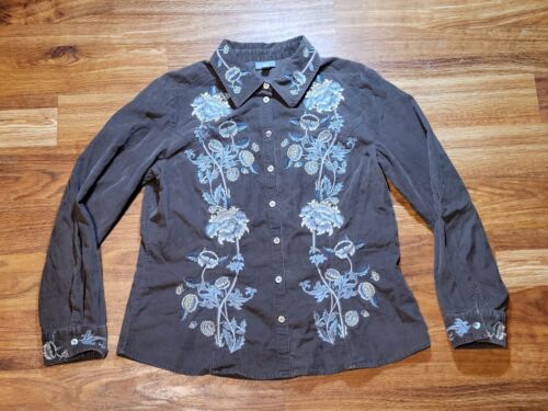 J Jill Corduroy Embroidered Top M Button Up Women… - image 1