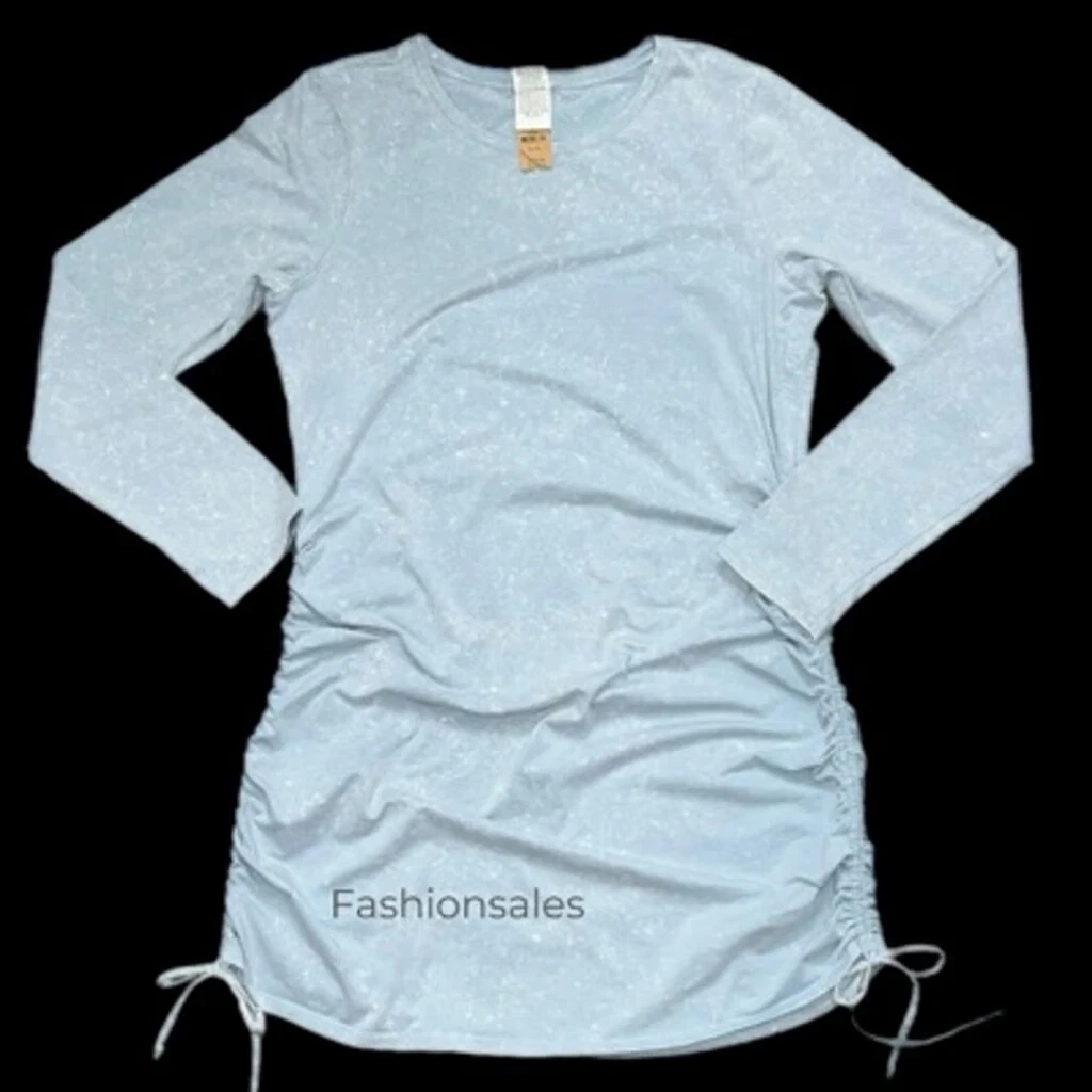 UNDERCOVER Abito a maniche lunghe Victorias Secret ROSA arricciati blu gesso lavaggio XL nuovo