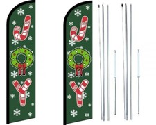 Joy Candy Cane Windless Flag with Hybrid Pole set - Pack of 2