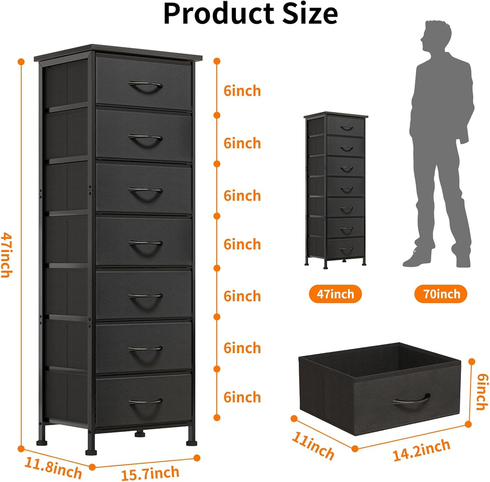 Fixwal Black Tall Dresser for Bedroom, Storage Dresser Organizer with 7