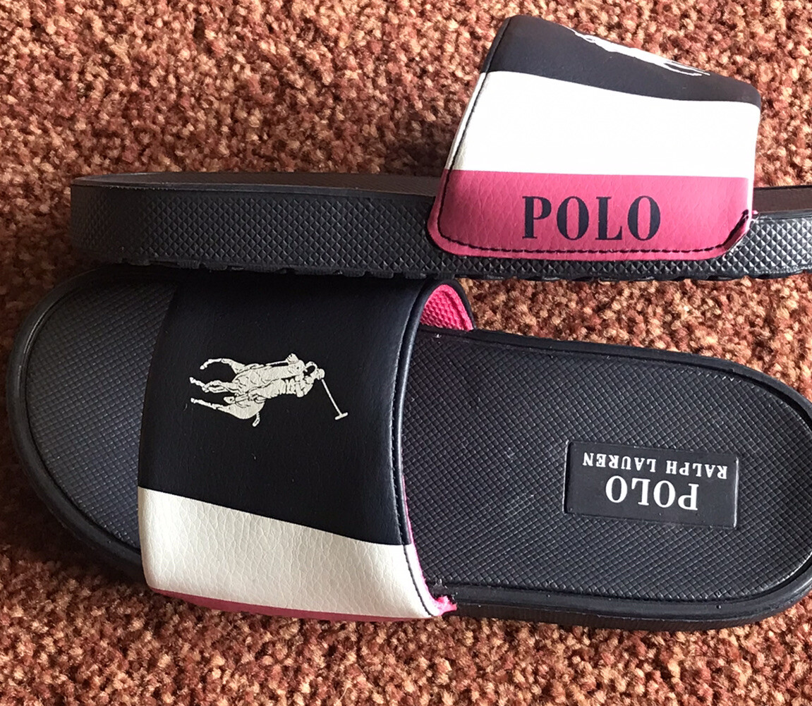 Polo Ralph Lauren Toddler Girls Sandals Slide Navy Pink Size 12