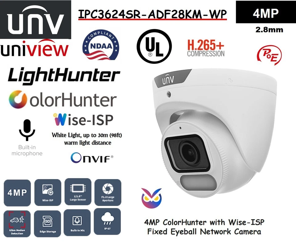 Uniview IPC3624SR-ADF28KM-WP 4MP ColorHunter Wise-ISP Turret IP Camera 2.8mm - Image 3 of 4