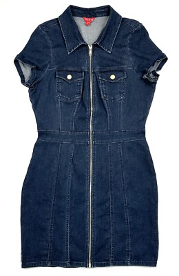 Vintage Guess Denim Dress Size M Full Zip Flap Pocket