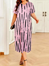 Maple Stretch Knit Abstract Print Short Sleeve A-Line Midi Dress Plus Size 1X