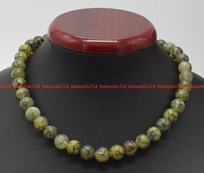 Natural 6/8/10/12mm Yellow Dragon Veins Agate Round Gemstone Beads Necklace 18"