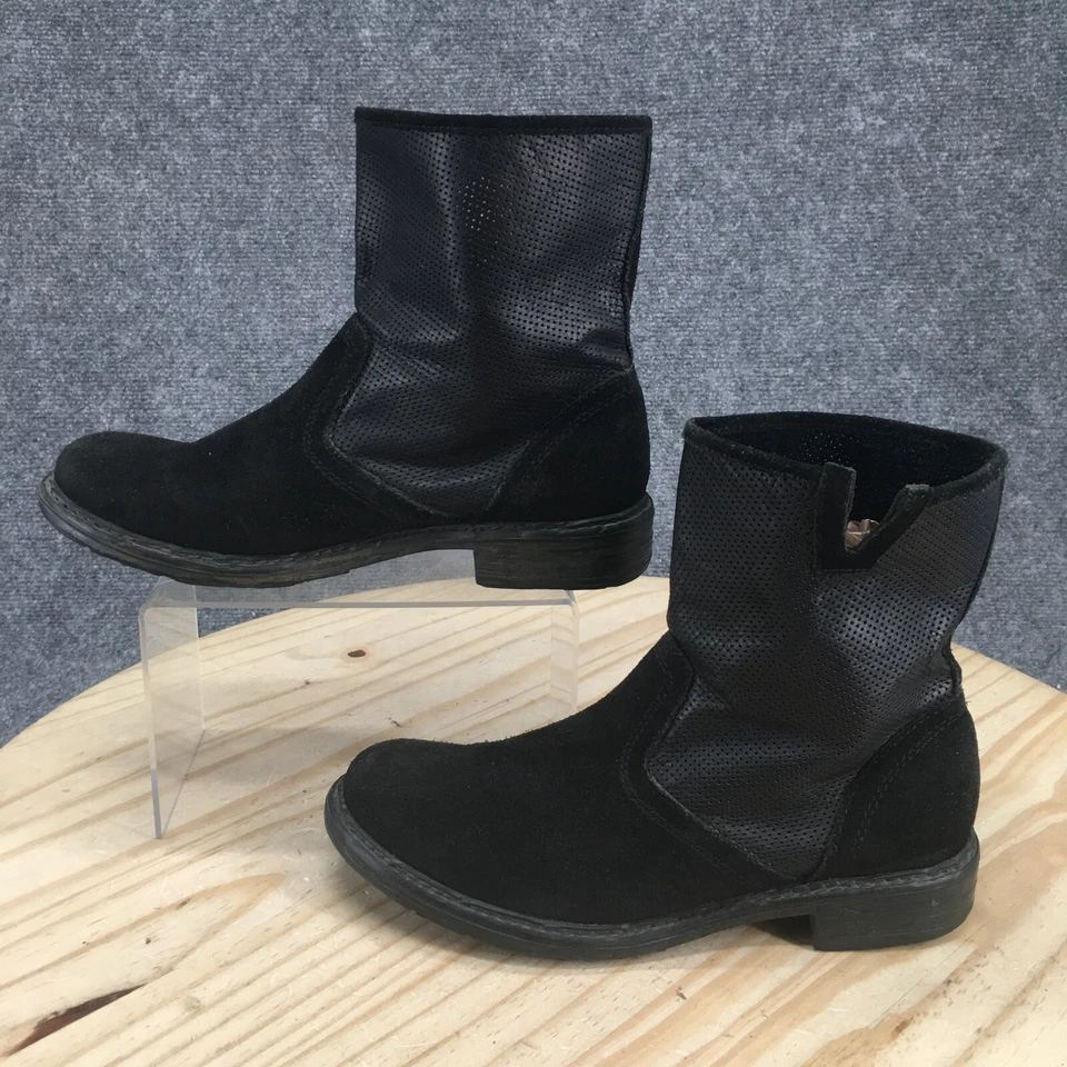 Botas Sundance para mujer 8 informales botín perforado negro gamuza cuero Foto 2 de 4