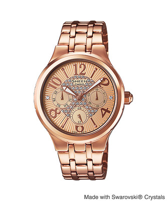 Casio Swarovski Crystals Stainless Steel Band Women Watch SHE-3808PG-9A