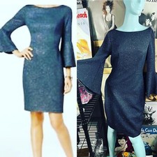 🔥 NWT Vince Camuto Bell Sleeve RETRO Silver Grey COCKTAIL HOLIDAY DRESS 6 $148