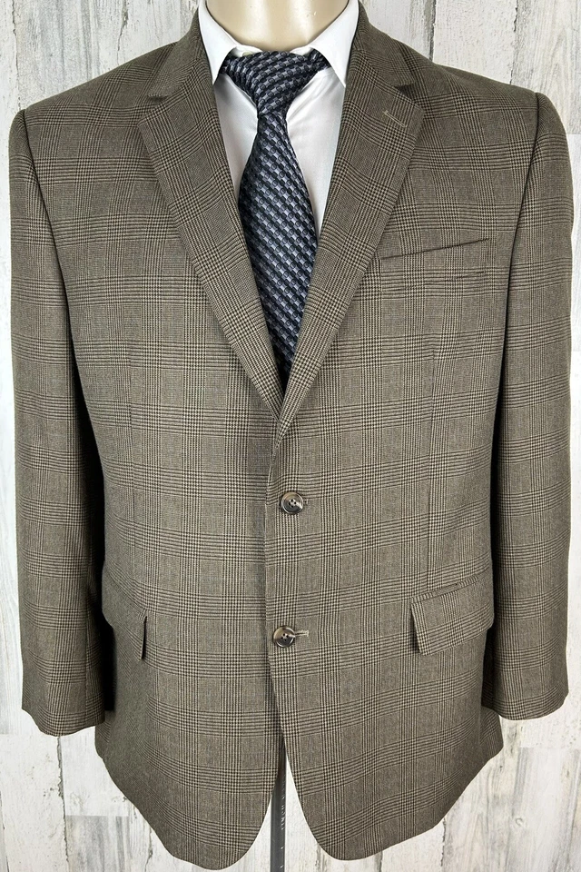 Izod Sport пальто куртка Blazer мужской 44R клетку бежевый EUC [A-1955] - Изображение 2 из 4