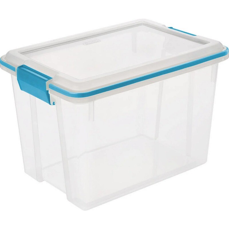 Sterilite 20 Quart Blue Weatherproof Clear Storage Bin with Secure Lid  