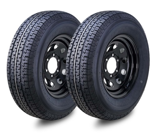 2 FC Trailer Tire Assembly ST225/75R15 10-Ply Black Mod Rim 6 Lug on 5.5"