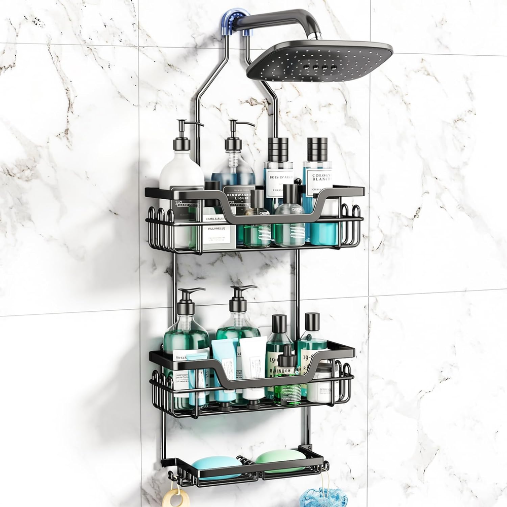 shower caddy over shower head 3 tier rustproof hanging shower organizer with
