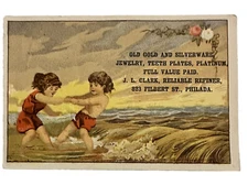 VICTORIAN JEWELERS TRADE CARD JL Clark Refiner Teeth Plates, Platinum Phila A88