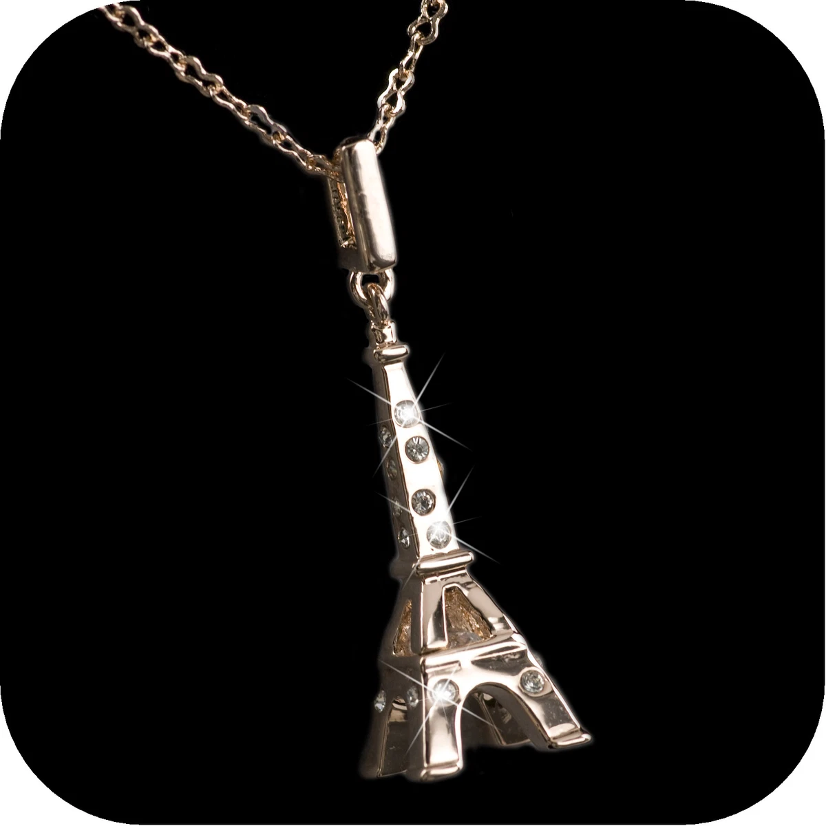 18k rose gold gp made with SWAROVSKI crystal Eiffel Tower pendant necklace