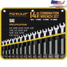 14-Piece Premium Combination Wrench Set SAE 1/4"-15/16" 12-Point With Tool Roll