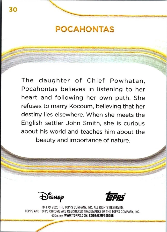 2025 Topps Disney Chrome Mini Diamonds Pocahontas #30 - Image 2 of 2