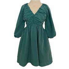 Tuckernuck Hyacinth House Green Ruched V-Neck Genevieve Mini Dress - Size XS
