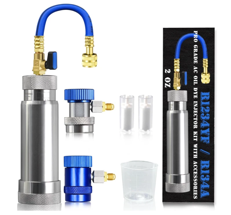 R1234YF & R134A AC Oil Dye Injector Kit with 2 Snap Quick Couplers 2 Oil Checker Foto 2 de 4